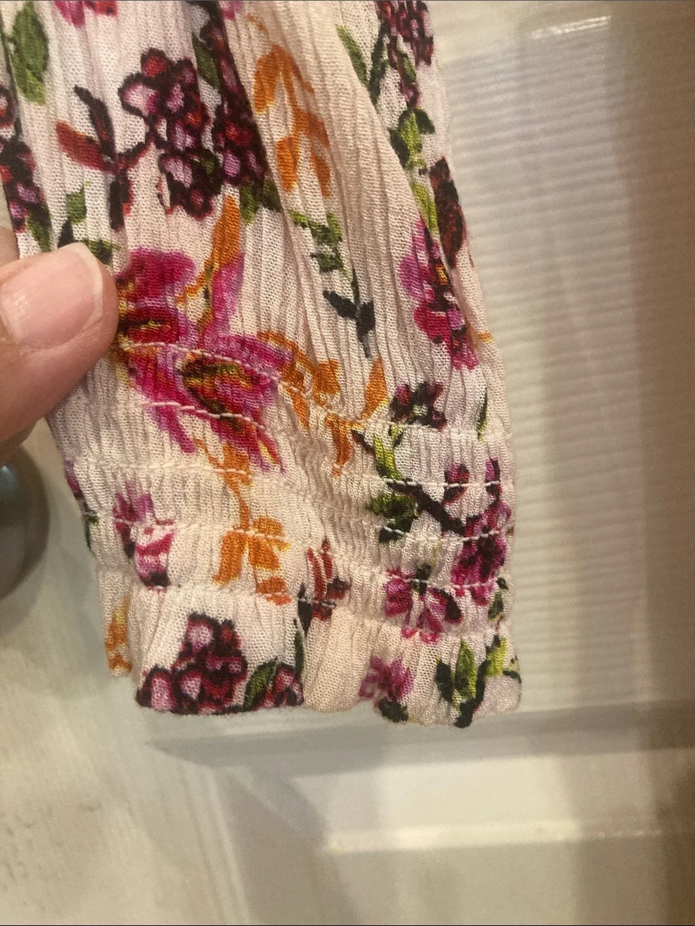 ECI Pink Floral Wrap Maxi Dress with Smocked Trim